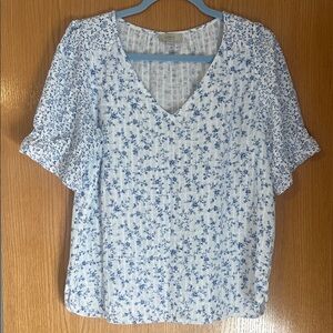 LOFT Blue and White Floral Blouse